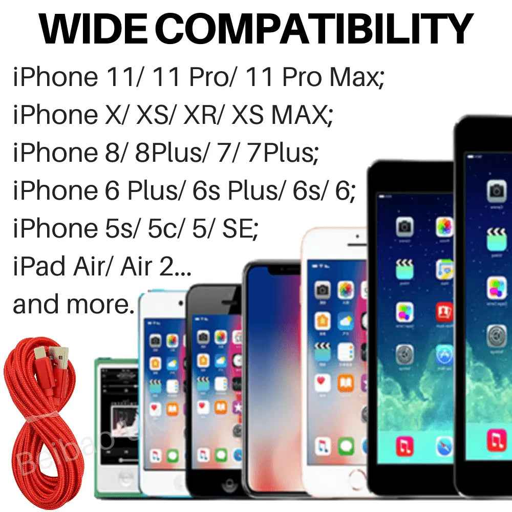 10Ft Braided USB Charger Compatible for Iphone Silver