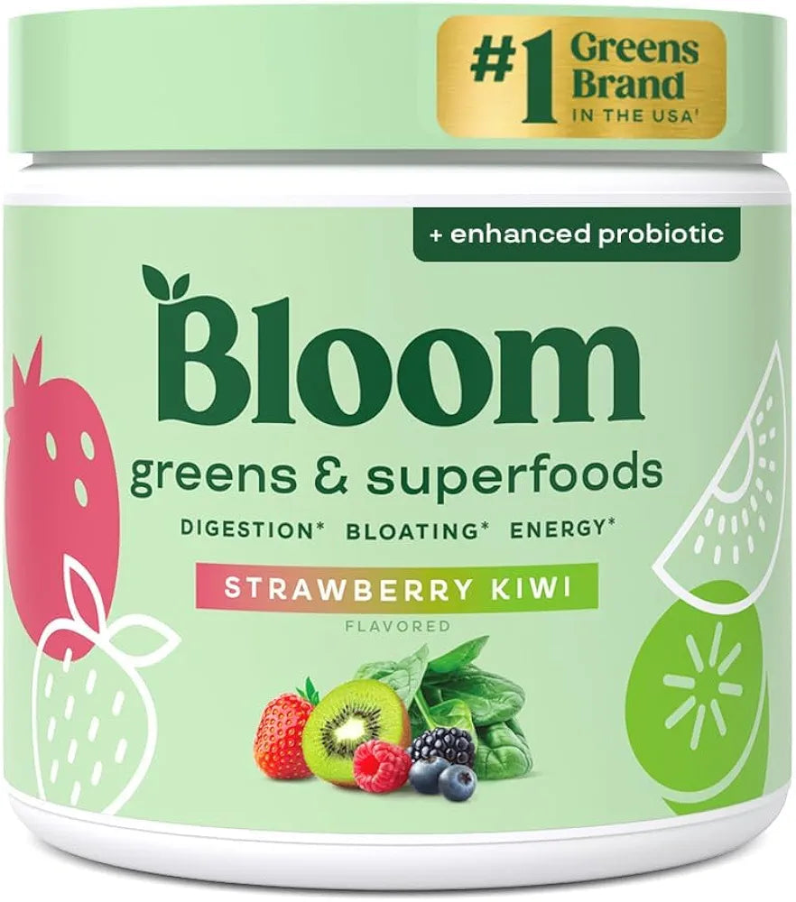 Bloom Nutrition Superfood Greens Powder, Strawberry Kiwi, 2-Pack (90 Servings Total)
