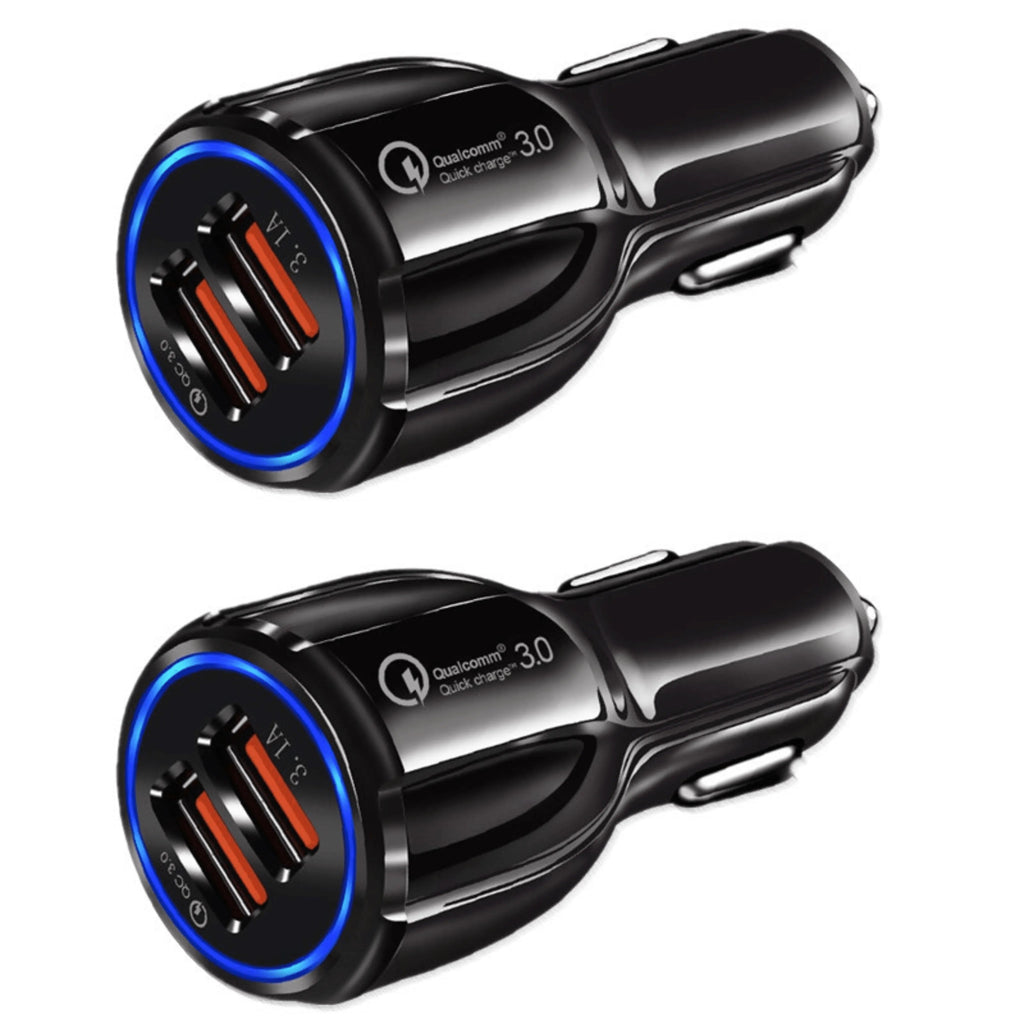 2 Pack 2 Port USB Fast Car Charger Adapter For Devices Black - PremiumBrandGoods