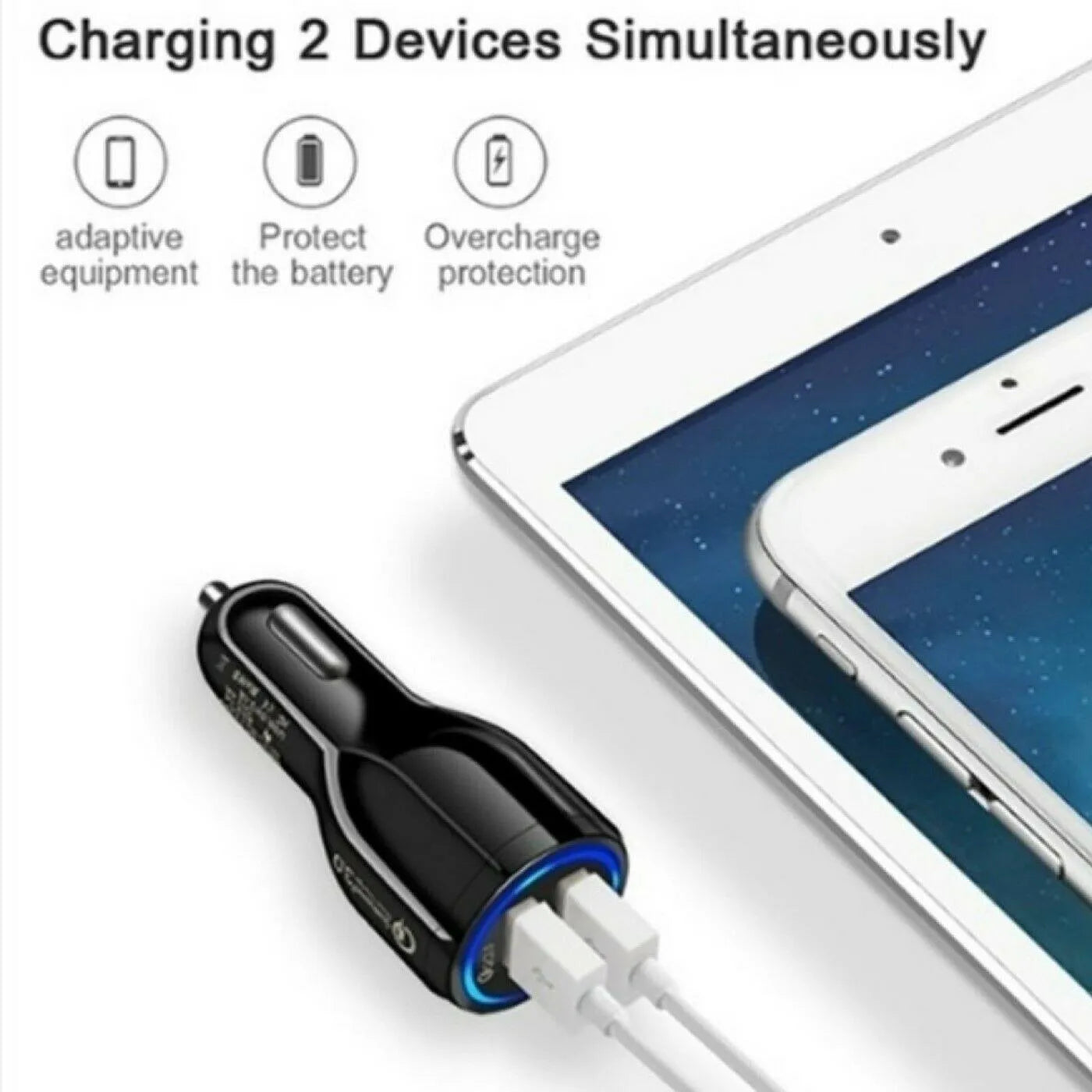 2 Pack 2 Port USB Fast Car Charger Adapter For Devices White - PremiumBrandGoods