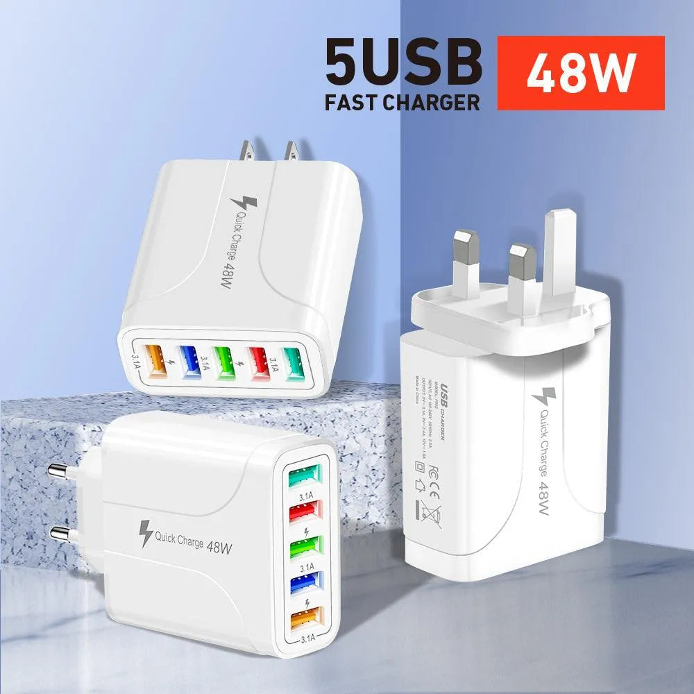 2 Pack of 5 Port Wall Charger Charge 5 Devices at Once! - PremiumBrandGoods