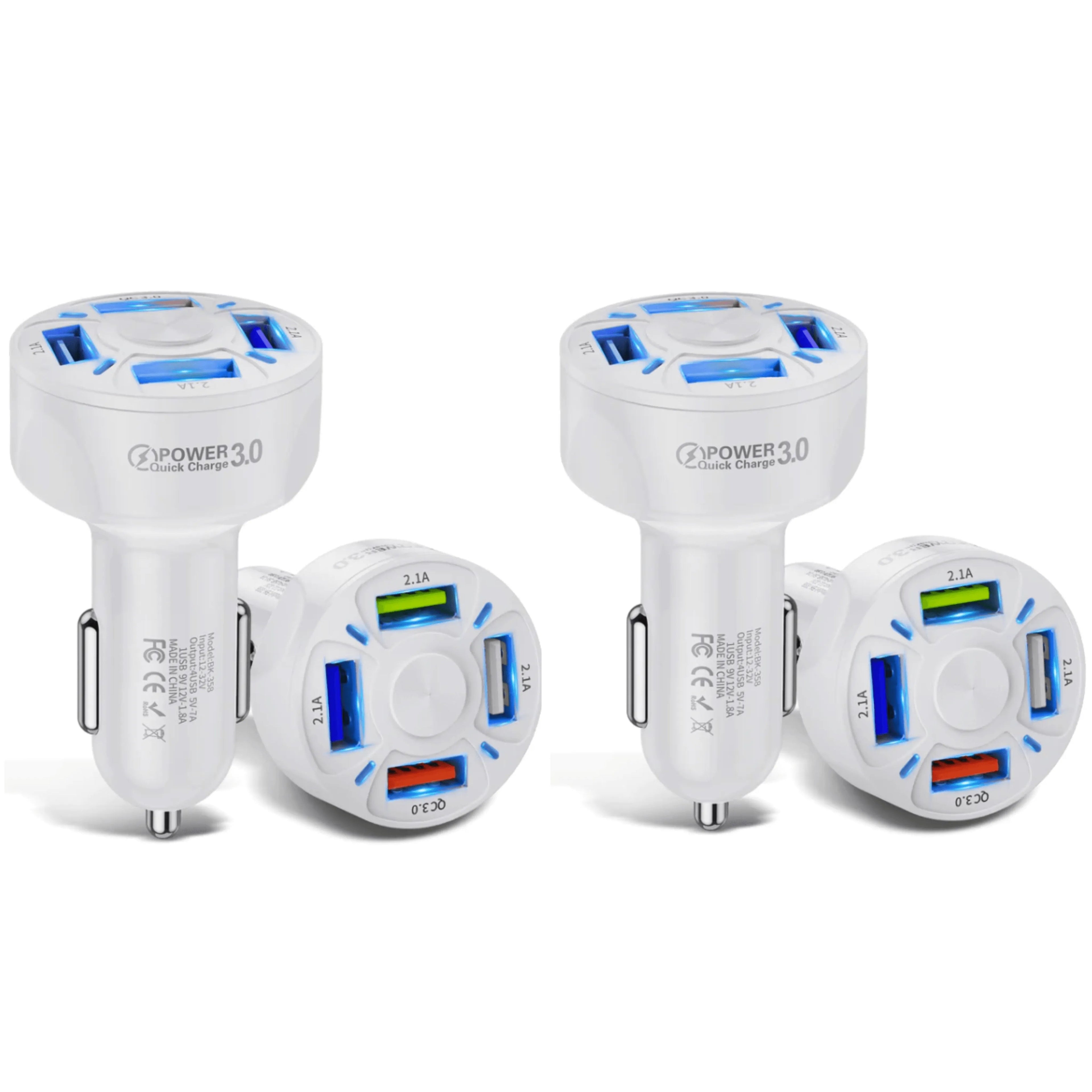 2 PACK PBG LED 4 Port Rapid Car Charger - Charges 4 Devices at once! - PremiumBrandGoods