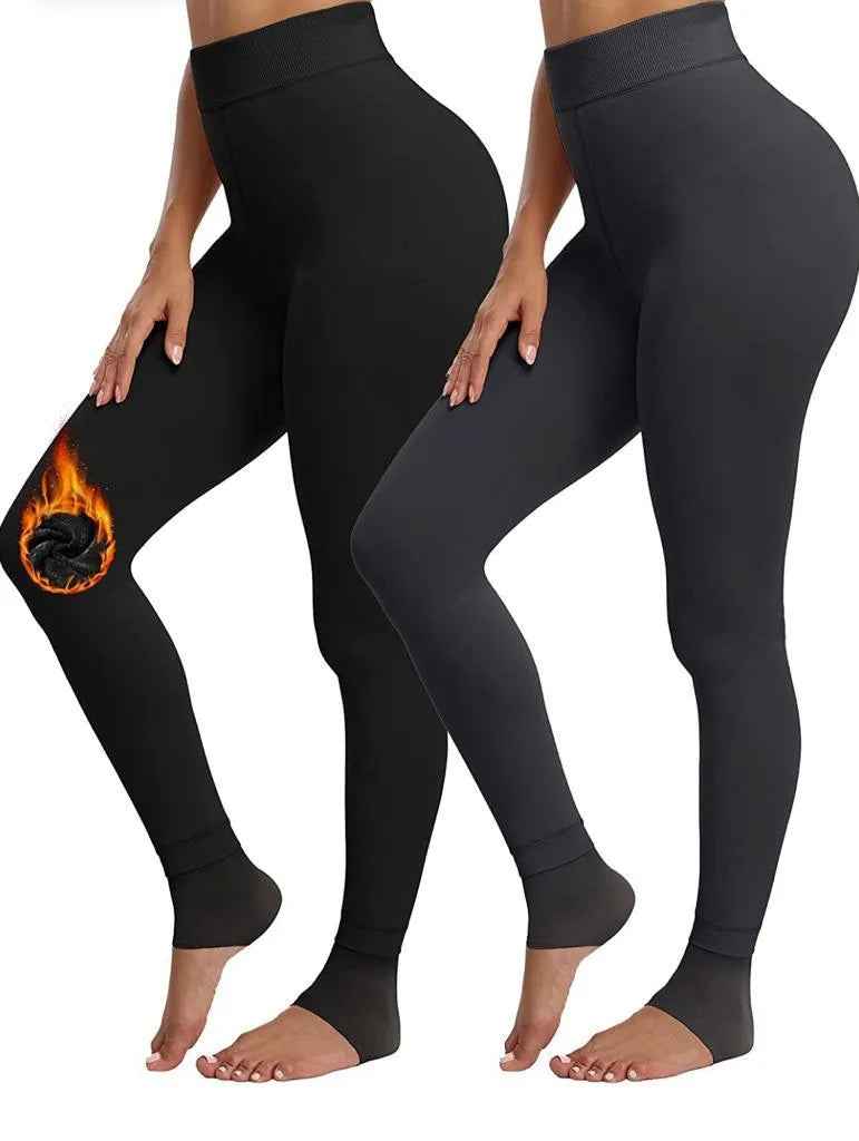2 Pack Women‚Äôs Fleece Lined Leggings High Waist Stretchy warm Leggings one size