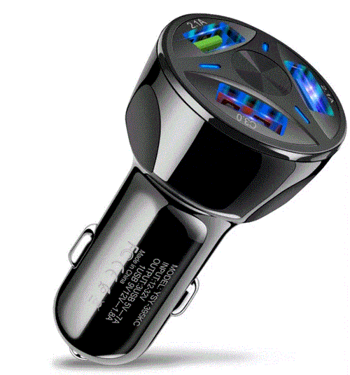 3 Port Fast LED Car Charger + 3 in 1 Cable Combo Black - PremiumBrandGoods