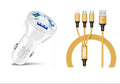 3 Port Fast LED White Car Charger + 3 in 1 Cable Combo Gold - PremiumBrandGoods