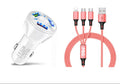 3 Port Fast LED White Car Charger + 3 in 1 Cable Combo Pink - PremiumBrandGoods