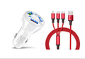 3 Port Fast LED White Car Charger + 3 in 1 Cable Combo Red - PremiumBrandGoods