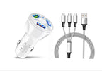 3 Port Fast LED White Car Charger + 3 in 1 Cable Combo Silver - PremiumBrandGoods