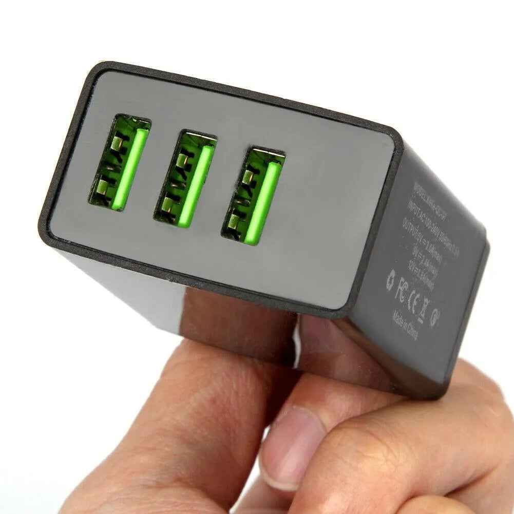 3 port LED Display High Speed Wall Charger White + 3 in 1 Cable Combo