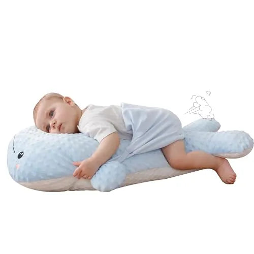 Newborn Baby Sleep Pillow Infant Pillow,Tummy Time Pillow,Burpee Pillow for Babies - Anti Roll Side Sleeping with Fixing Belt，Soothing Exhaust Solution for Baby's Discomfort (Blue Whale) - PremiumBrandGoods
