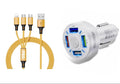 4 Port LED Car Charger + 3 in 1 Cable Combo Gold - PremiumBrandGoods