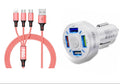 4 Port LED Car Charger + 3 in 1 Cable Combo Pink - PremiumBrandGoods