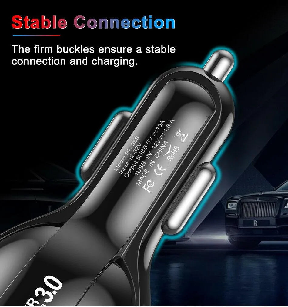 4 Port LED Car Charger + 3 in 1 Cable Combo Red - PremiumBrandGoods