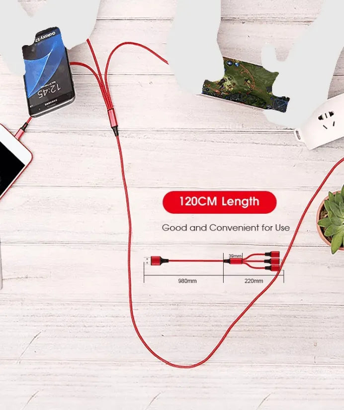 4 Port LED Car Charger + 3 in 1 Cable Combo Silver - PremiumBrandGoods