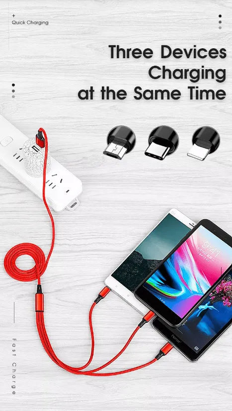 4 Port LED Car Charger + 3 in 1 Cable Combo Silver - PremiumBrandGoods