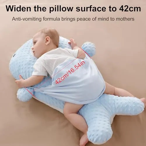 Newborn Baby Sleep Pillow Infant Pillow,Tummy Time Pillow,Burpee Pillow for Babies - Anti Roll Side Sleeping with Fixing Belt，Soothing Exhaust Solution for Baby's Discomfort (Blue Whale) - PremiumBrandGoods