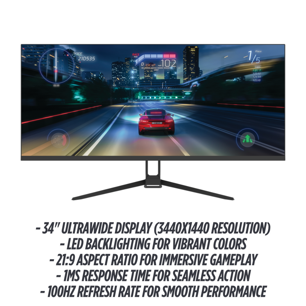 ViewGlow 34" GAMING MONITOR 3440X1440 LED WQHD 1MS 100HZ 21:9 WIDE MONITOR IMMERSIVE GAMING - PremiumBrandGoods