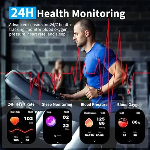 Smart Watch(Answer/Dial Calls), 2.06" AMOLED Screen Smartwatch for Men Women, Fitness Tracker with 120+Sports Modes, AI Voice,Heart Rate,Blood Oxygen,IP67 Waterproof Smart Watch for Android iOS Phones - PremiumBrandGoods