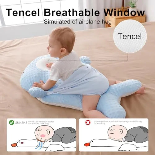 Newborn Baby Sleep Pillow Infant Pillow,Tummy Time Pillow,Burpee Pillow for Babies - Anti Roll Side Sleeping with Fixing Belt，Soothing Exhaust Solution for Baby's Discomfort (Blue Whale) - PremiumBrandGoods
