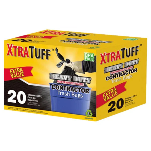 XtraTuff Contractor Trash Bags - 42 Gallon, 20 Count Box - Heavy Duty & Durable - PremiumBrandGoods