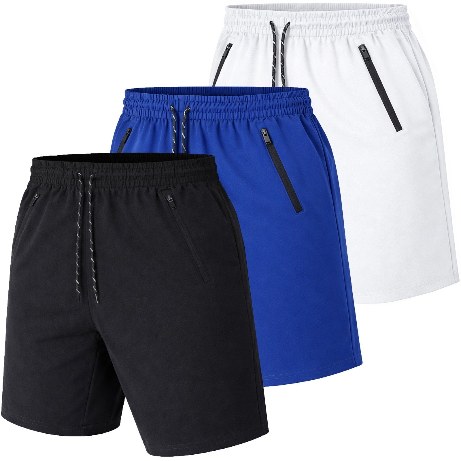 Men’s 3-Pack Performance Training Shorts with Zipper Pockets (Sizes S–2XL)