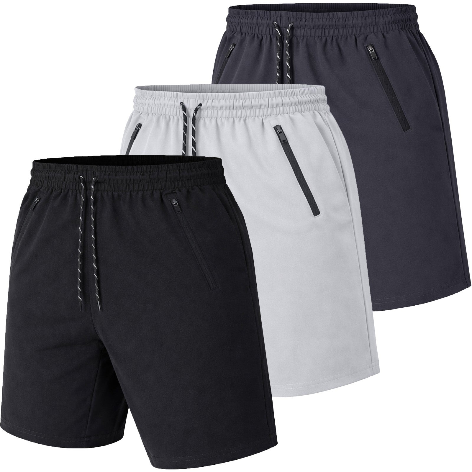 Men’s 3-Pack Performance Training Shorts with Zipper Pockets (Sizes S–2XL)