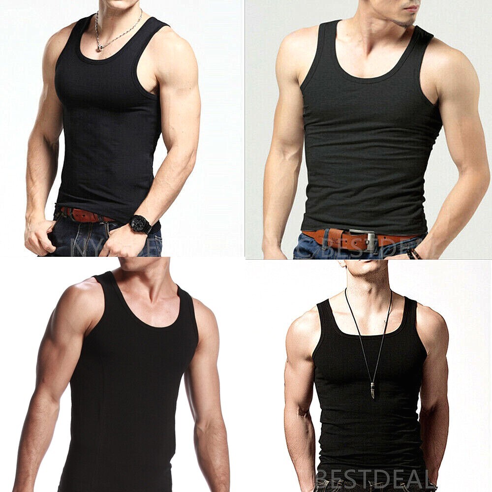 3 Packs Mens 100% Cotton Tank Top A-Shirt Wife Beater Undershirt Ribbed Black - PremiumBrandGoods