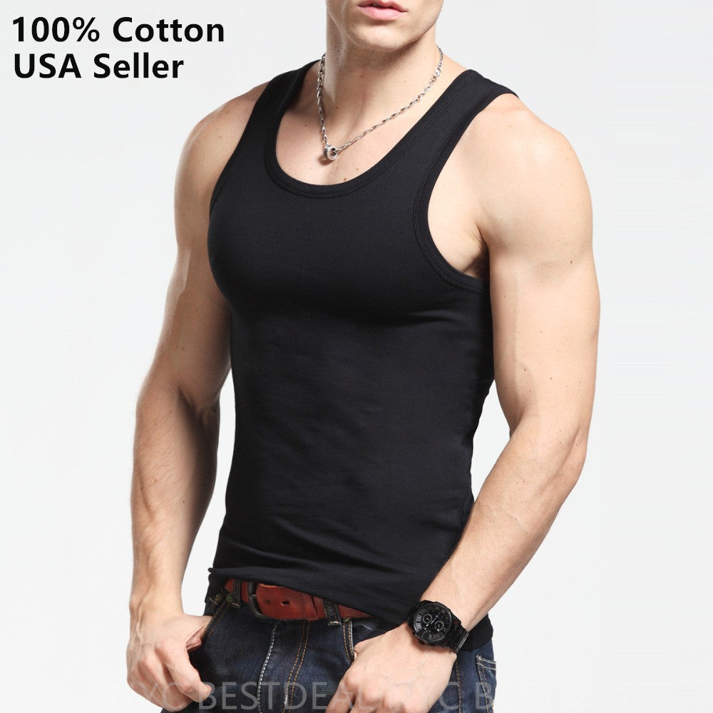 3 Packs Mens 100% Cotton Tank Top A-Shirt Wife Beater Undershirt Ribbed Black - PremiumBrandGoods