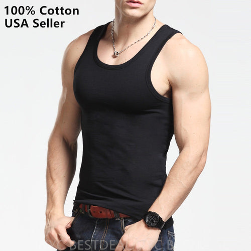 3 Packs Mens 100% Cotton Tank Top A-Shirt Wife Beater Undershirt Ribbed Black - PremiumBrandGoods