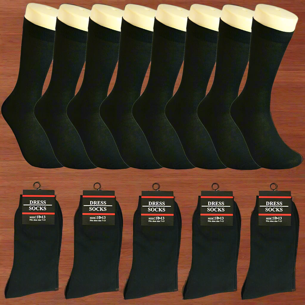 3-12 Pairs Mens Solid Black Cotton Casual Formal Classic Dress Socks Size 10-13 - PremiumBrandGoods