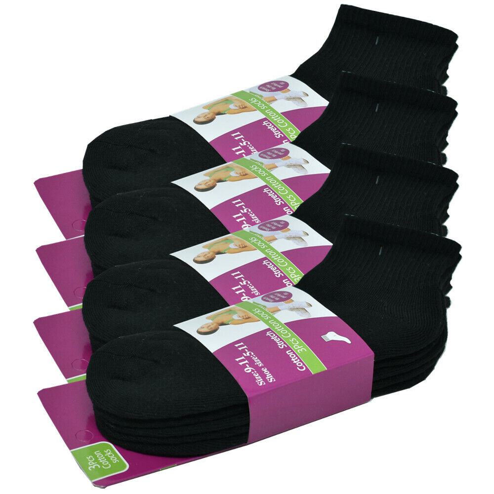 3-12 Pairs For Womens Ankle Athletic Crew Cotton Solid Cushioned Socks Size 9-11 - PremiumBrandGoods