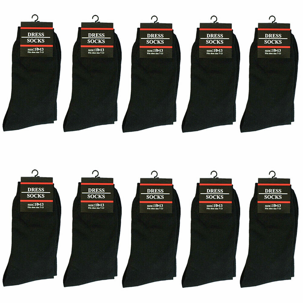 3-12 Pairs Mens Solid Black Cotton Casual Formal Classic Dress Socks Size 10-13 - PremiumBrandGoods