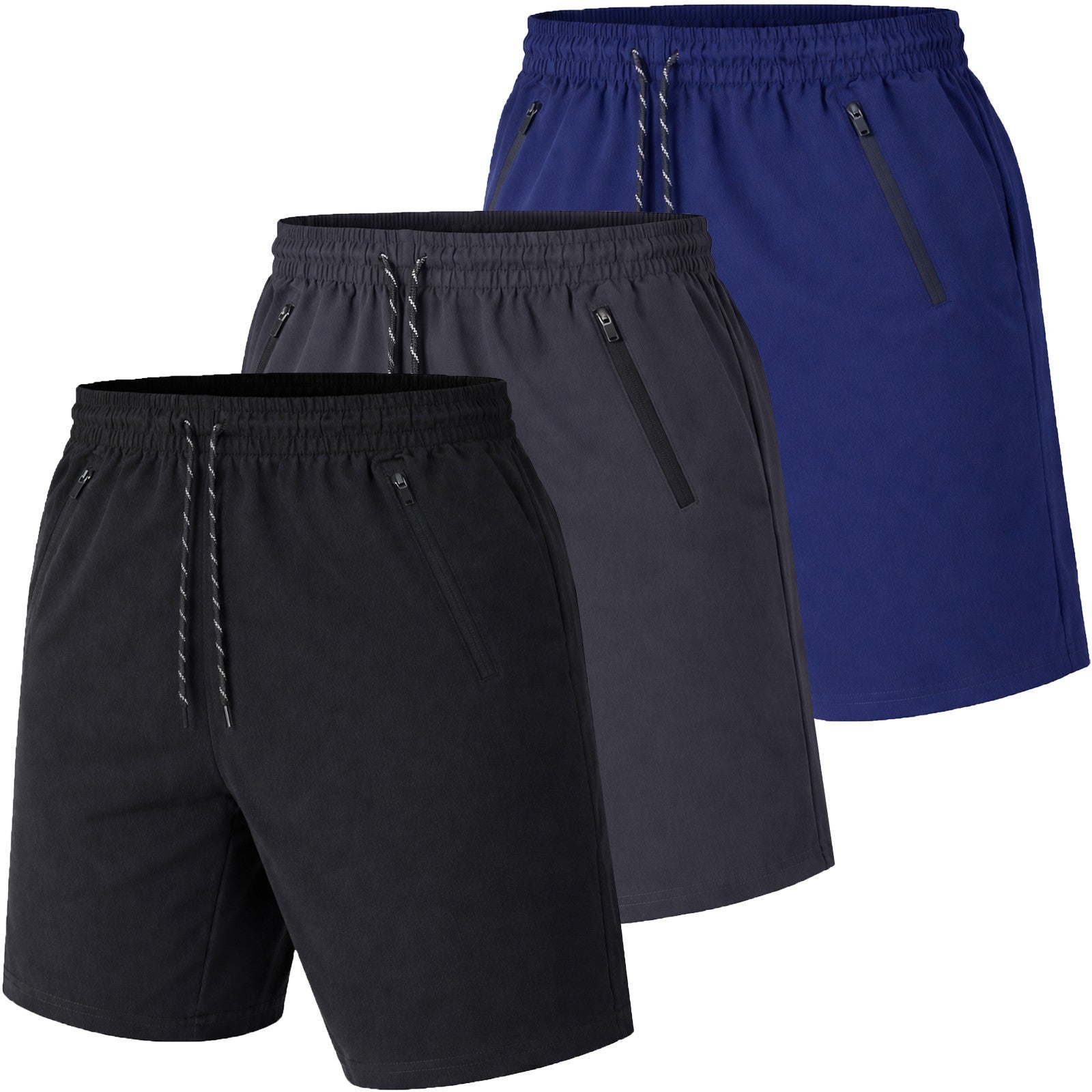 Men’s 3-Pack Performance Training Shorts with Zipper Pockets (Sizes S–2XL)