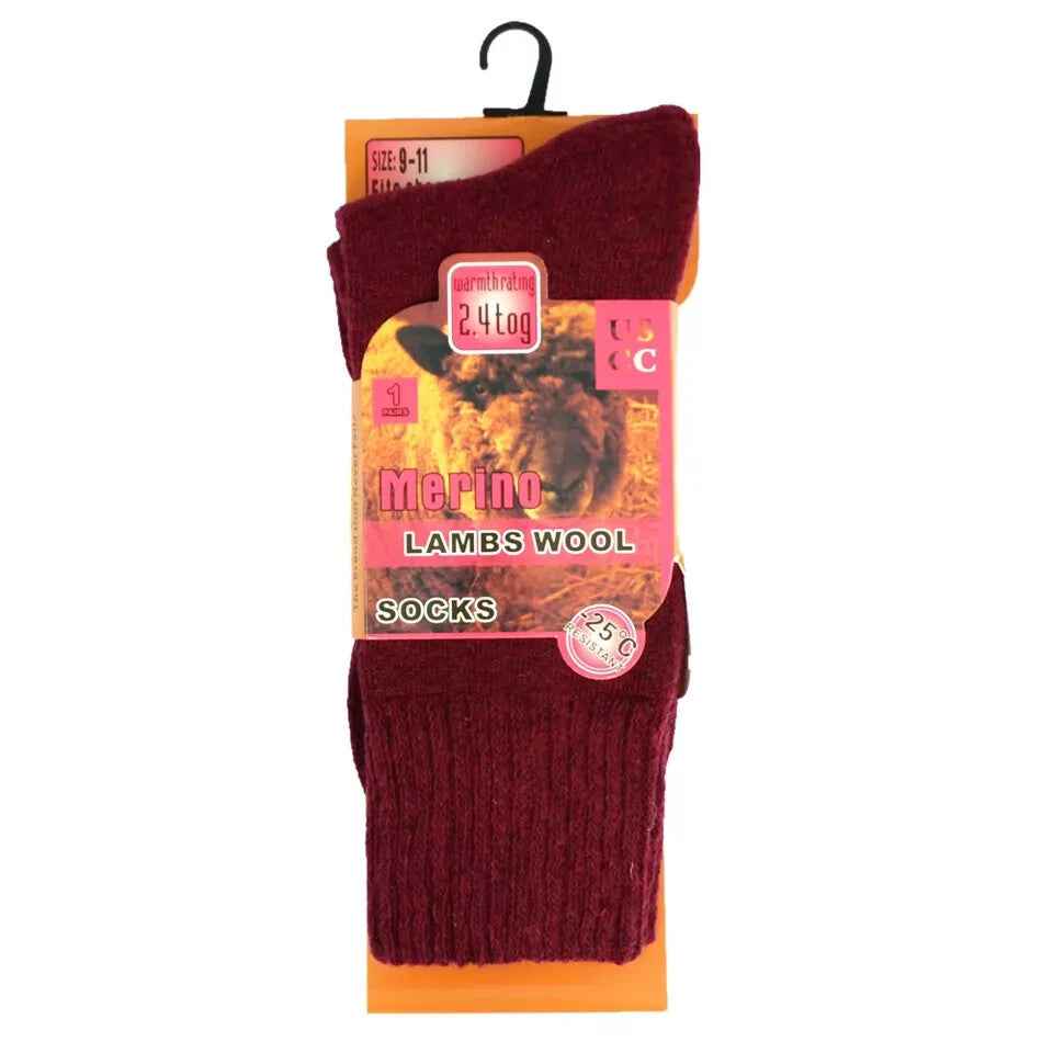 6 Pairs Women's  Merino Lambs Wool Thermal Socks Heavy Duty Winter Warm 2.4 Tog