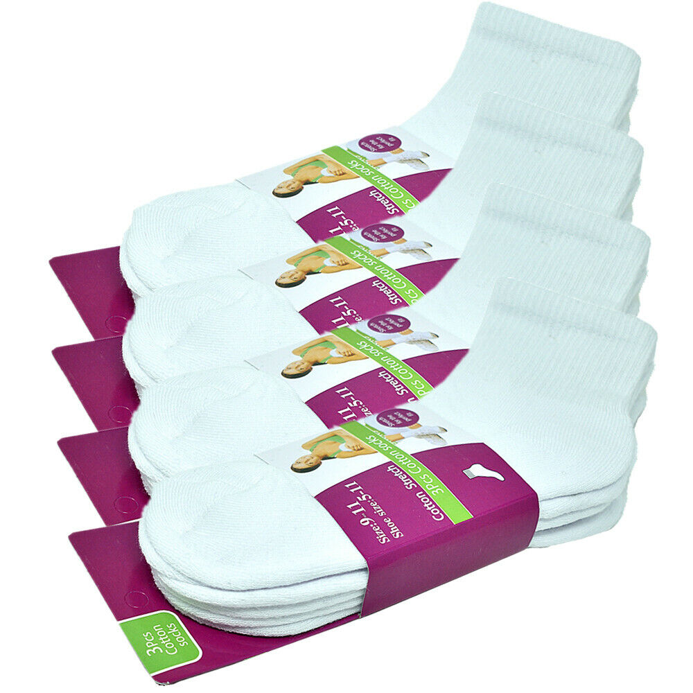 3-12 Pairs For Womens Ankle Athletic Crew Cotton Solid Cushioned Socks Size 9-11 - PremiumBrandGoods