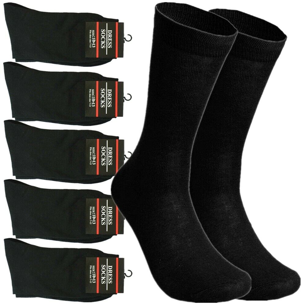 3-12 Pairs Mens Solid Black Cotton Casual Formal Classic Dress Socks Size 10-13 - PremiumBrandGoods