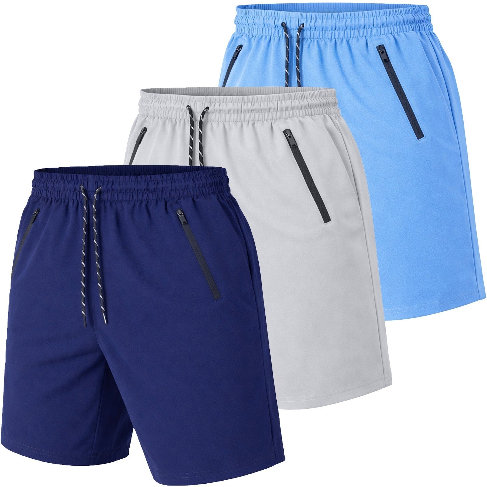 Men’s 3-Pack Performance Training Shorts with Zipper Pockets (Sizes S–2XL)