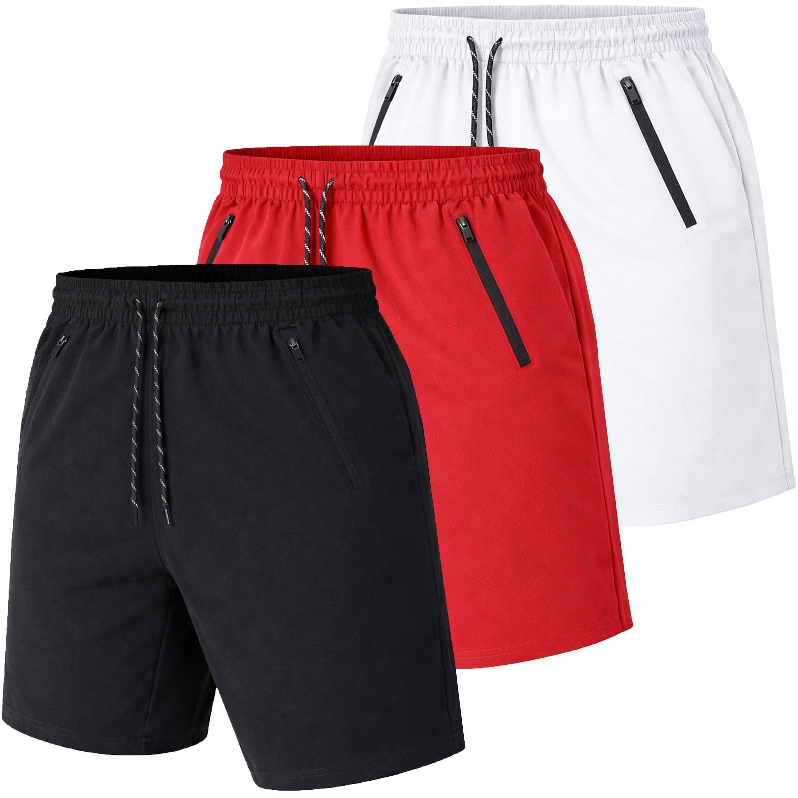 Men’s 3-Pack Performance Training Shorts with Zipper Pockets (Sizes S–2XL)