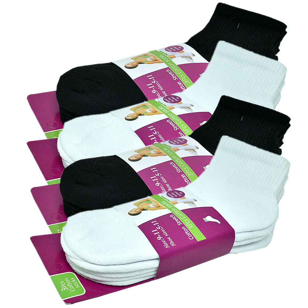 3-12 Pairs For Womens Ankle Athletic Crew Cotton Solid Cushioned Socks Size 9-11 - PremiumBrandGoods