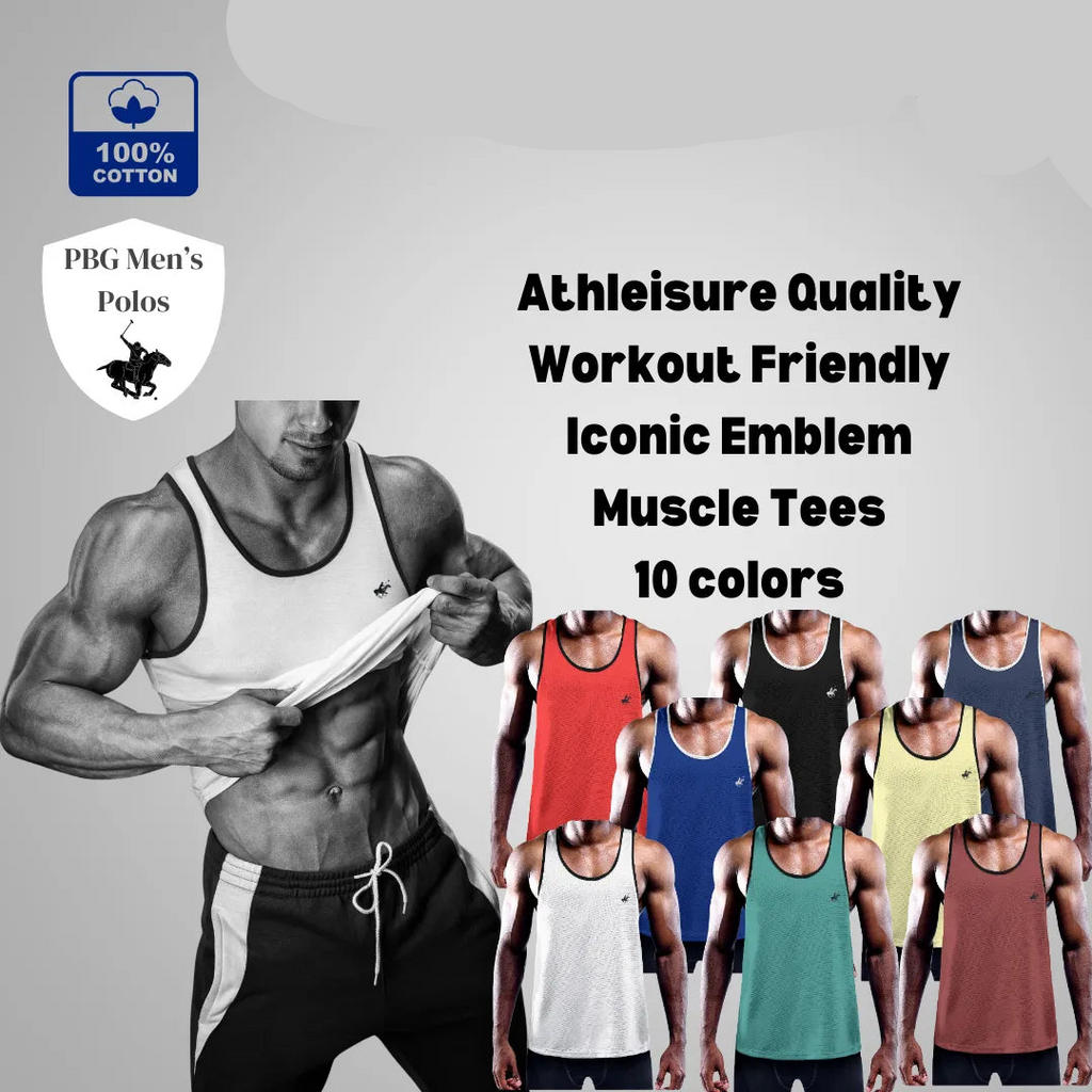 Men's 100% Cotton PBG Muscle Tank Top T Shirts Quick Dry Workout Gym Assorted Colors - PremiumBrandGoods