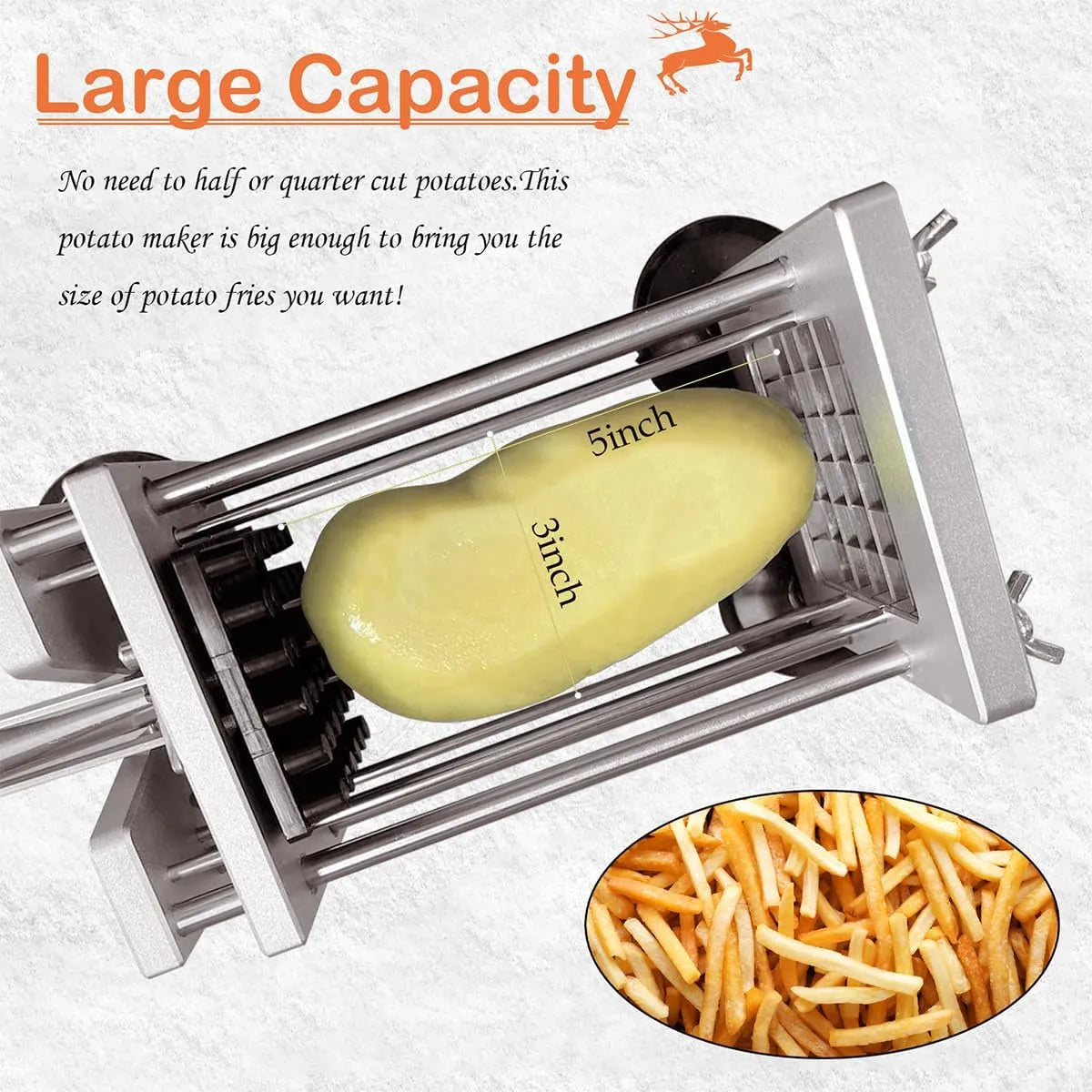 French Fry Cutter, Heavy Duty Professional Stainless Steel Potato Cutter, Removable Handle and 4 Suction Feet, 1/2-inch, 3/8-inch Blades for Potatoes, Onions, Carrots, Cucumbers, Air Fryer - PremiumBrandGoods