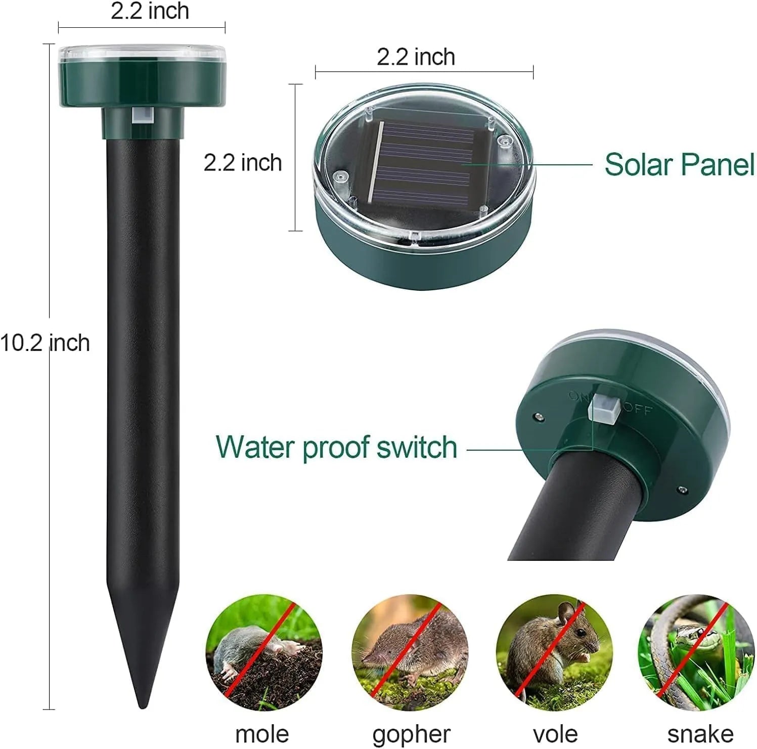 Ultrasonic Mole Repellent Solar Powered 8 Pack, Gopher Repellent, Vole Repellent Mole Repellent for Lawn Garden Yard Waterproof Get Rid of Moles Voles Gophers Rats Rodents - PremiumBrandGoods