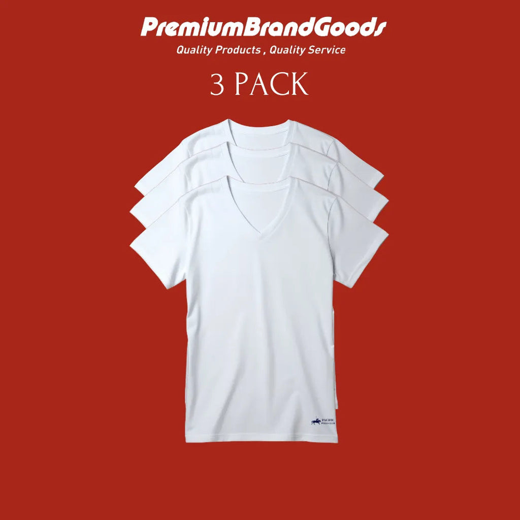 PBG 3 Pack Men's 100% Cotton White Tshirt V Neck Polo - PremiumBrandGoods
