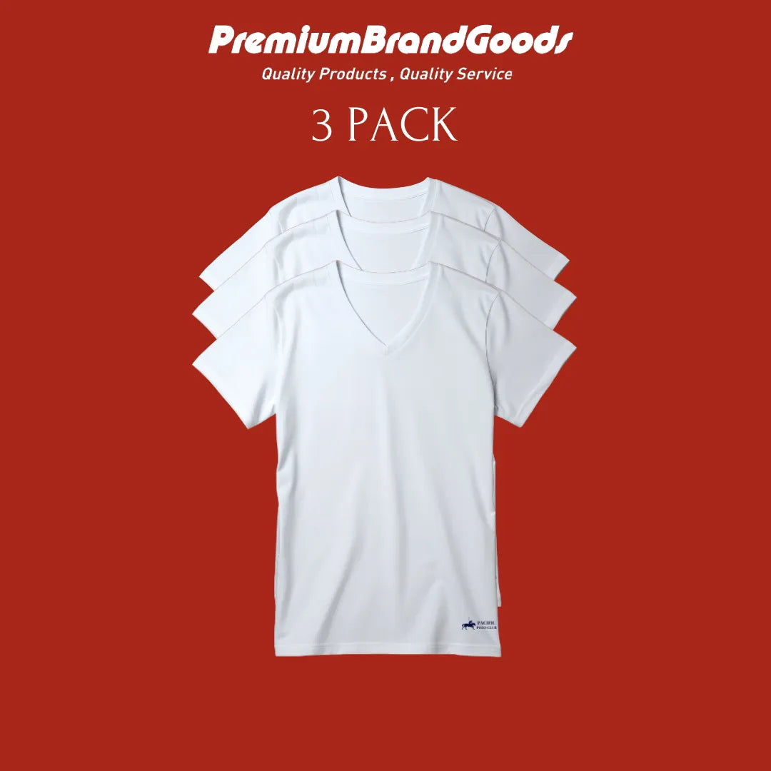 PBG 3 Pack Men's 100% Cotton White Tshirt V Neck Polo - PremiumBrandGoods