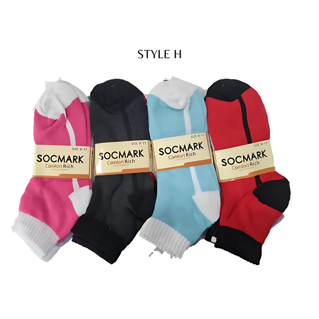 12 Pairs Ankle Socks 9-11 , 10-13 (8 styles) Active , Unisex - PremiumBrandGoods