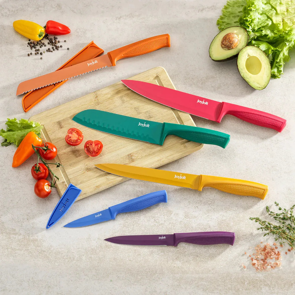JoyJolt Multi Purpose 12 Piece Non-Stick Kitchen Knife Set - 6 Knives & 6 Blade Covers Set - Multi Colors - PremiumBrandGoods