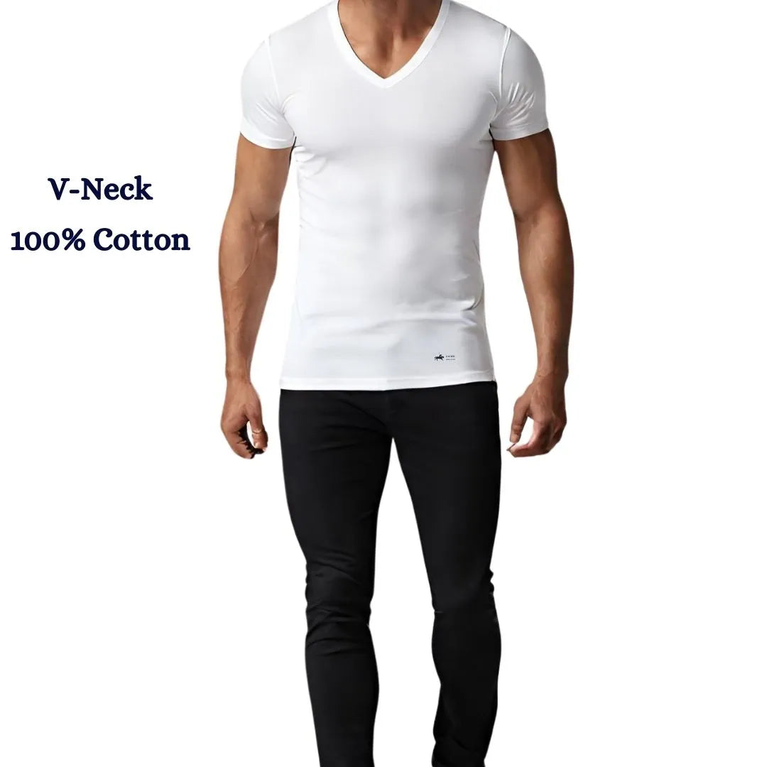 PBG 3 Pack Men's 100% Cotton White Tshirt V Neck Polo - PremiumBrandGoods