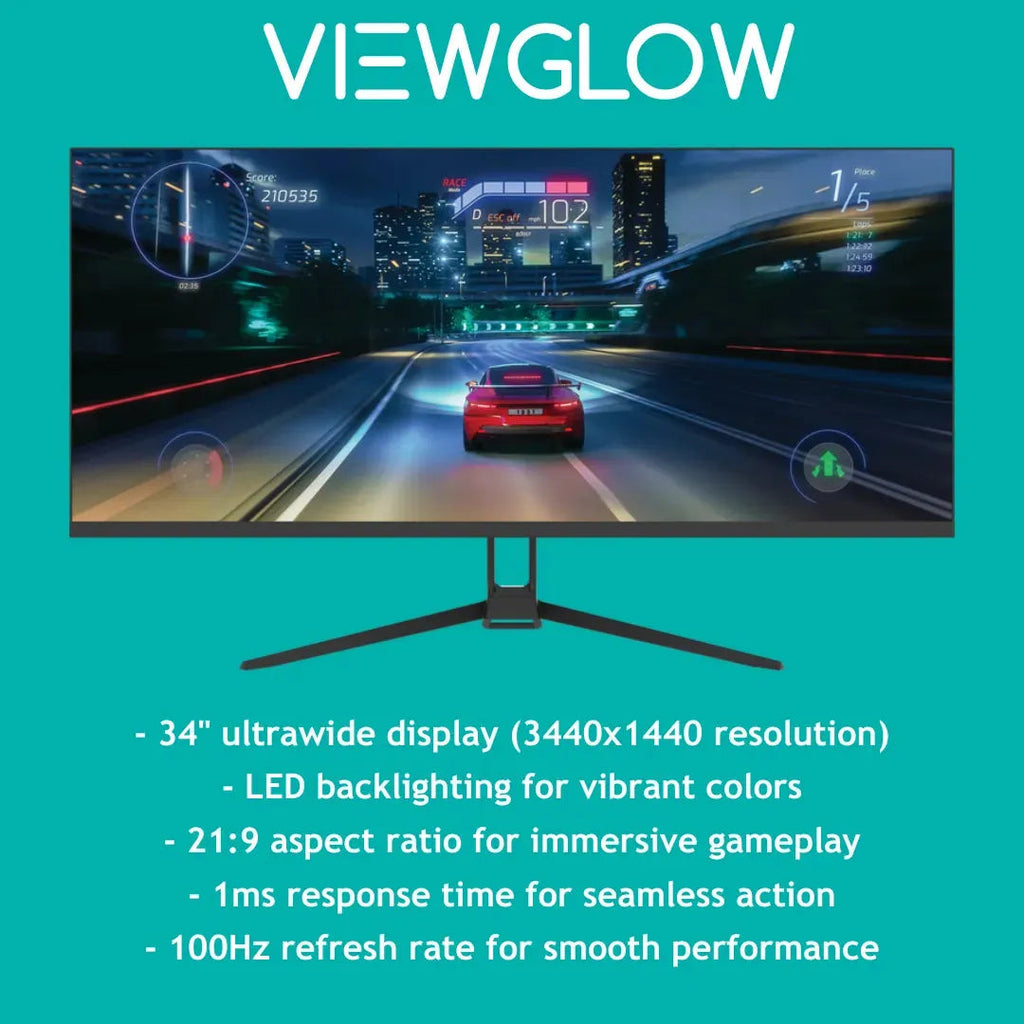 ViewGlow 34" GAMING MONITORS 2 Pack 3440X1440 LED WQHD 1MS 100HZ 21:9 WIDE MONITOR IMMERSIVE GAMING - PremiumBrandGoods
