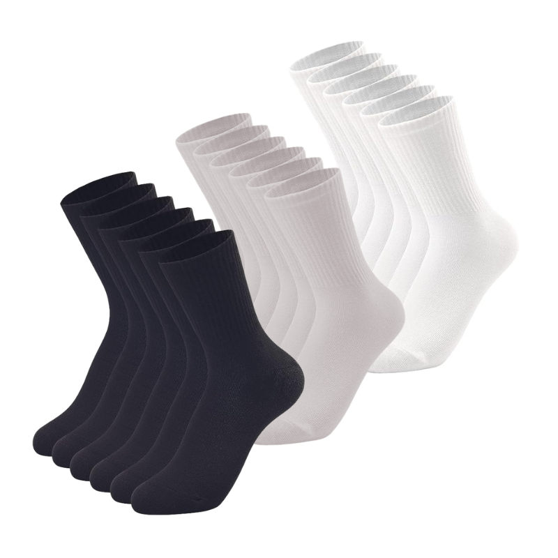 Mens Crew Socks 12 Pairs Athletic Socks Solid Colors Size 9-11, 10-13 Multi-Pack Moisture Wicking