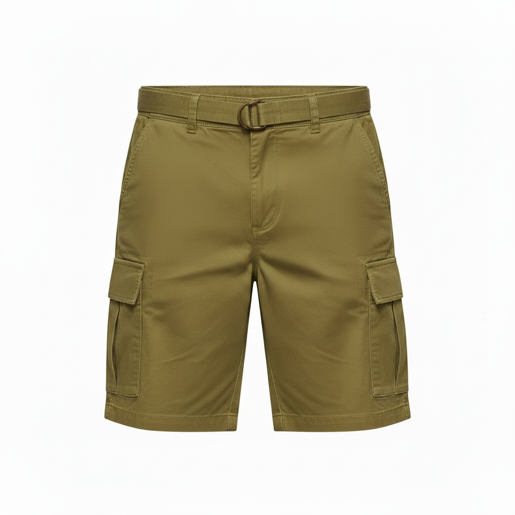 Men's Premium 100% Cotton Twill Cargo Shorts with Adjustable Belt